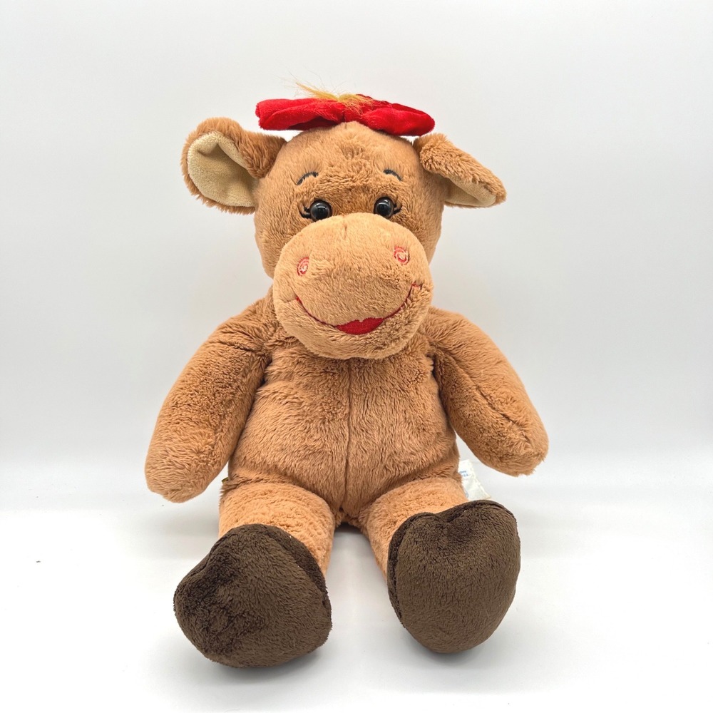 Build-A-Bear Workshop Holly Moose Plush‎ Brown 16 Inch Stuffed Animal Red Bow